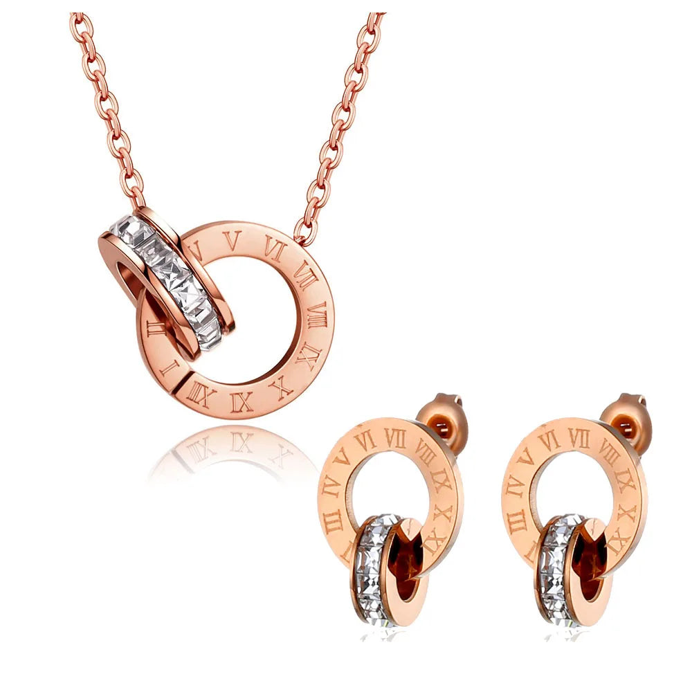 Geometrischer Luxus: Römische Ziffern Gold-Schmuckset 3-teilig