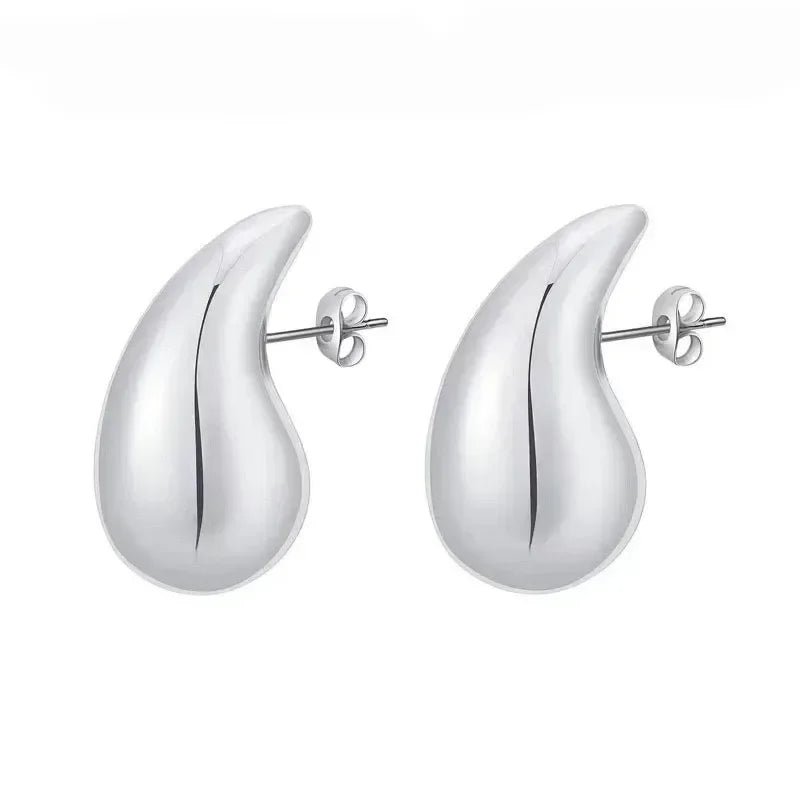 Vergoldete (18K) Sterling Silber (925) Wassertropfen Ohrringe: Vintage Design, Glänzende Chunky Dome Teardrop Hoops für Damen