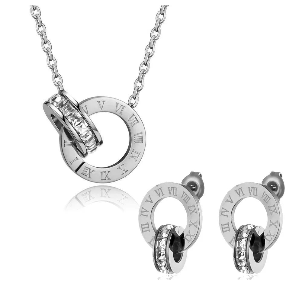 Geometrischer Luxus: Römische Ziffern Gold-Schmuckset 3-teilig