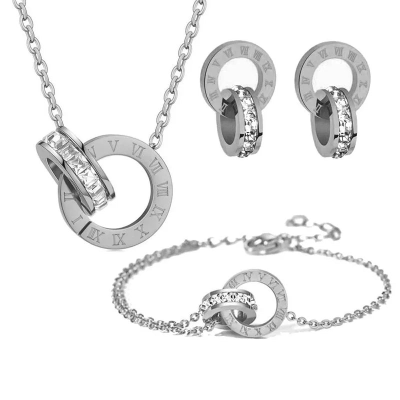 Geometrischer Luxus: Römische Ziffern Gold-Schmuckset 3-teilig